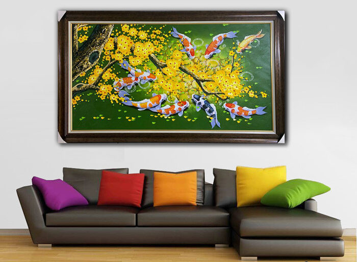 Tranh cửu ngư quần hội hoa mai VH029