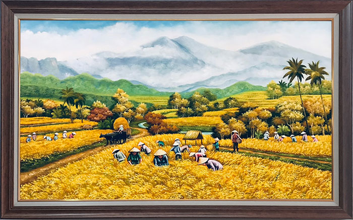 Tranh phong cảnh đồng lúa làng quê VH051 - Việt Hùng Gallery - Chuyên vẽ  Tranh SƠN DẦU CAO CẤP HIỆN ĐẠI