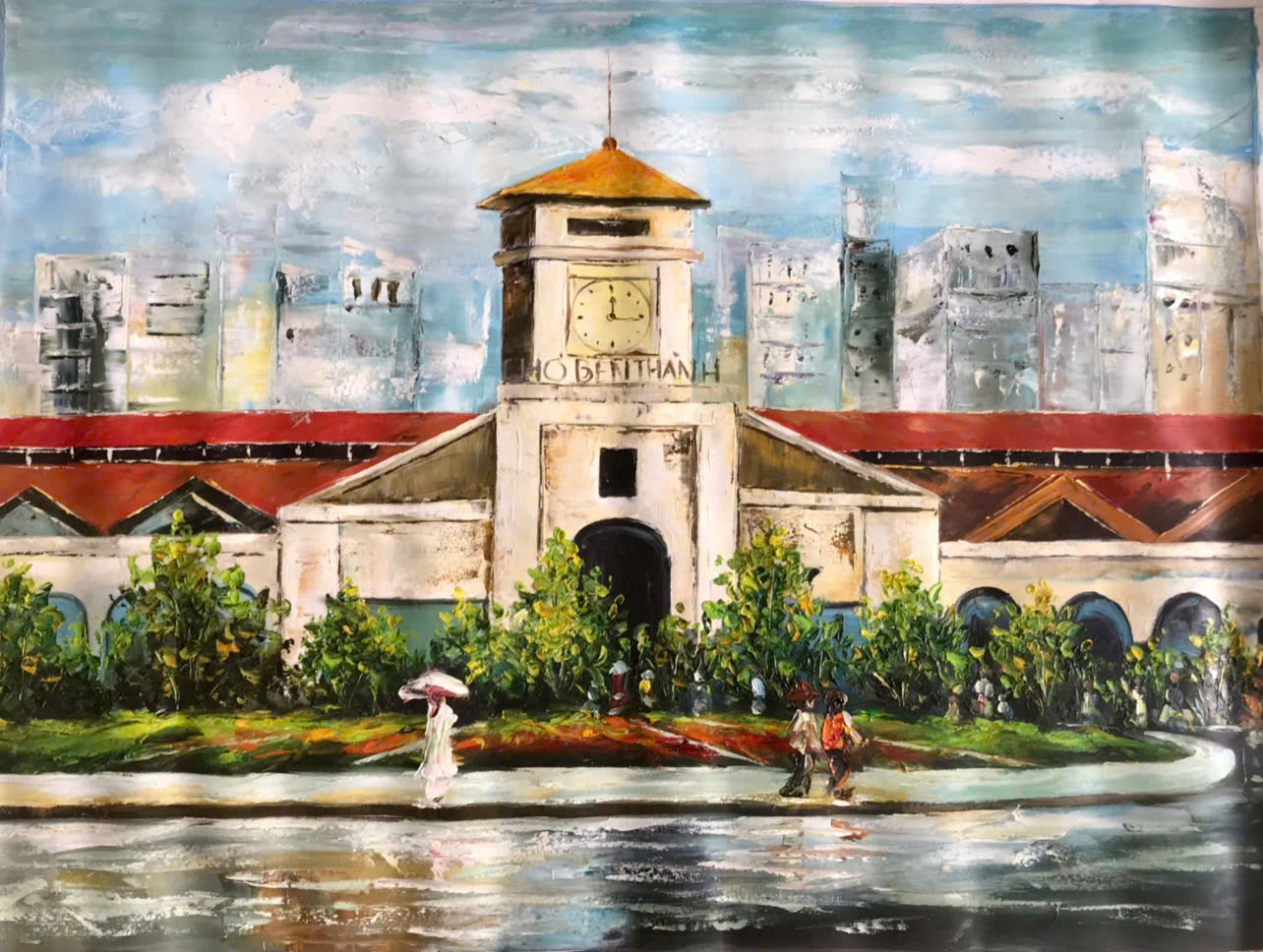 Tranh treo tường phòng khách chợ bến thành