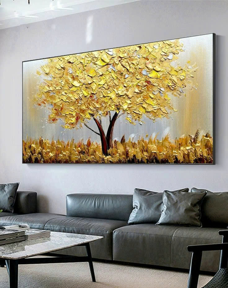 Tranh treo tường cây lá vàng treo phòng khách