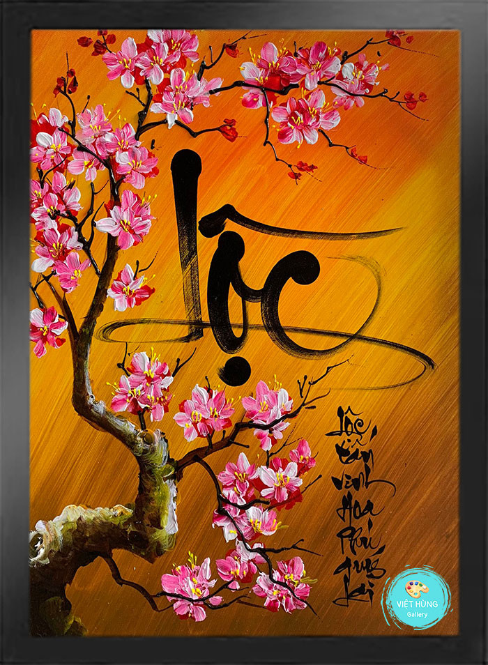 Tranh chữ lộc nền cam VH086