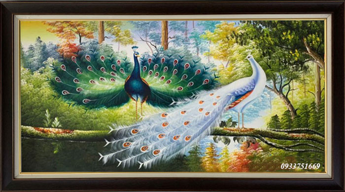 Tranh sơn dầu đôi chim công VH005