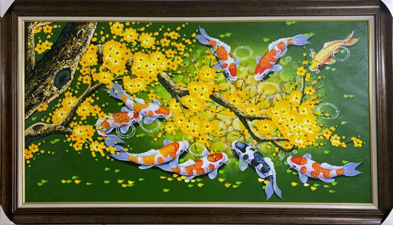 Tranh cửu ngư quần hội hoa mai 